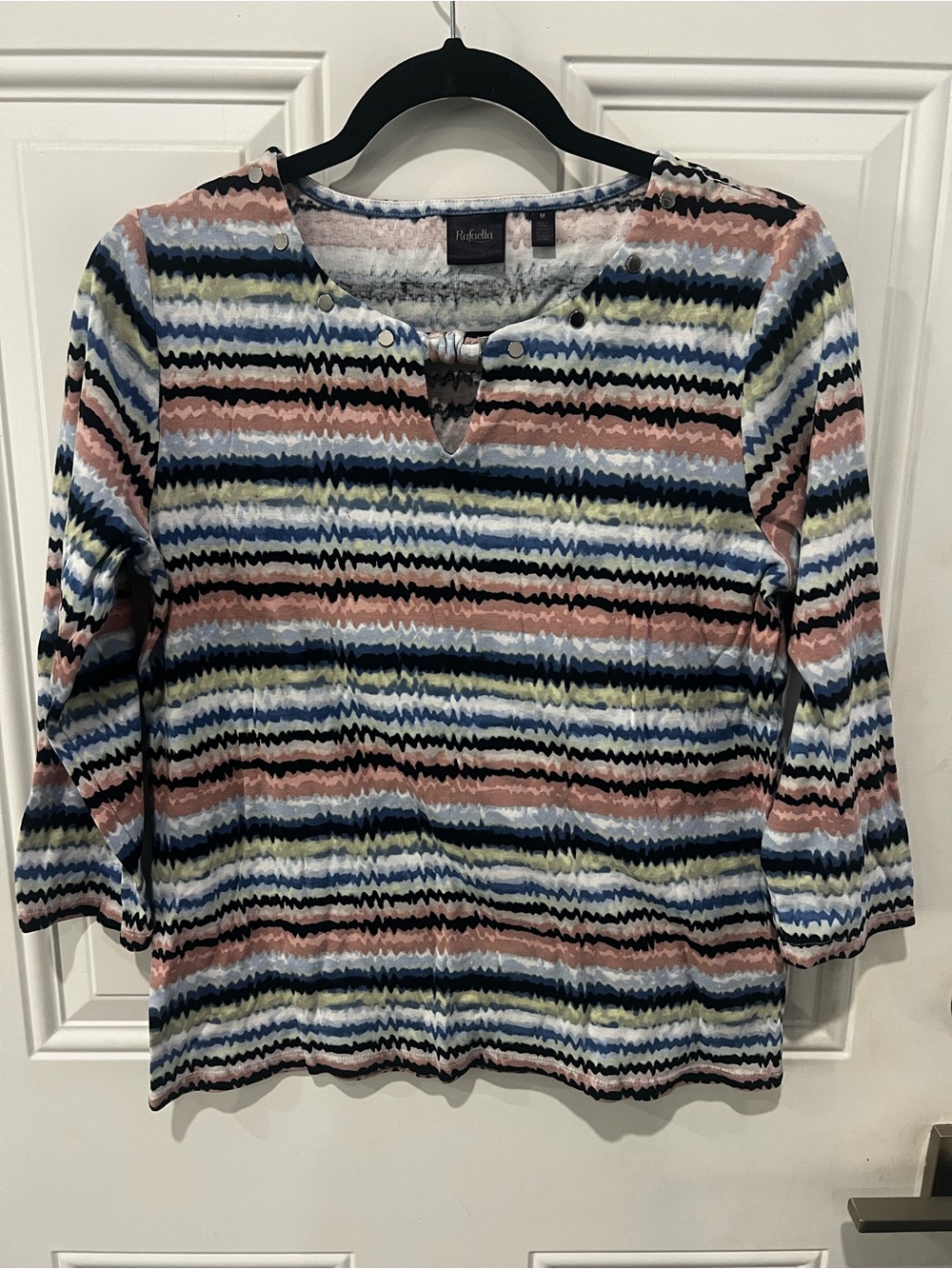 Rafaella Multi-Color Striped Keyhole Knit Top